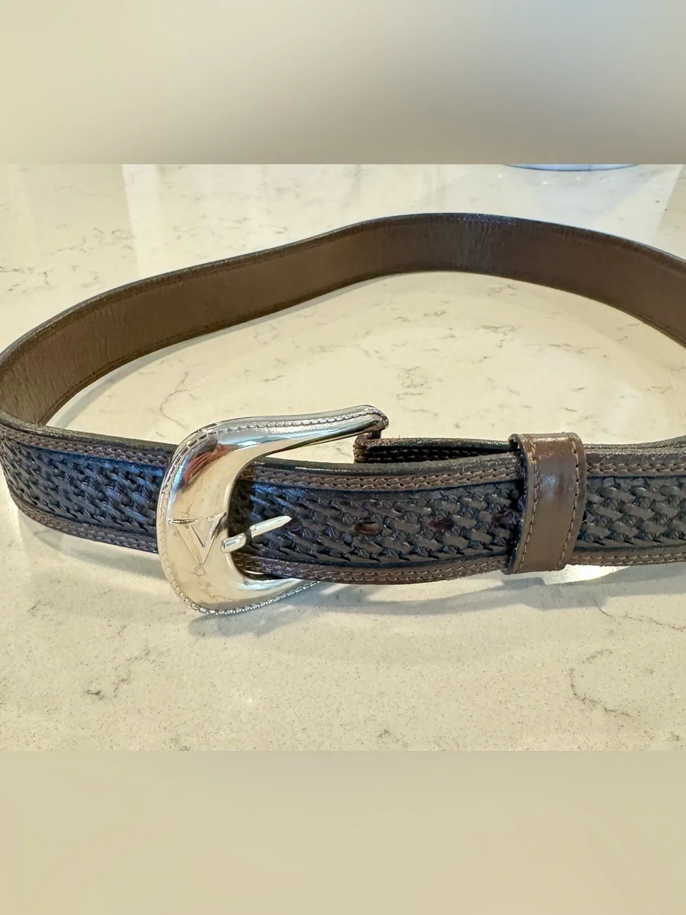 Vogt Silversmiths Western Chocolate Basket Weave Saddle Leather Belt Size 38